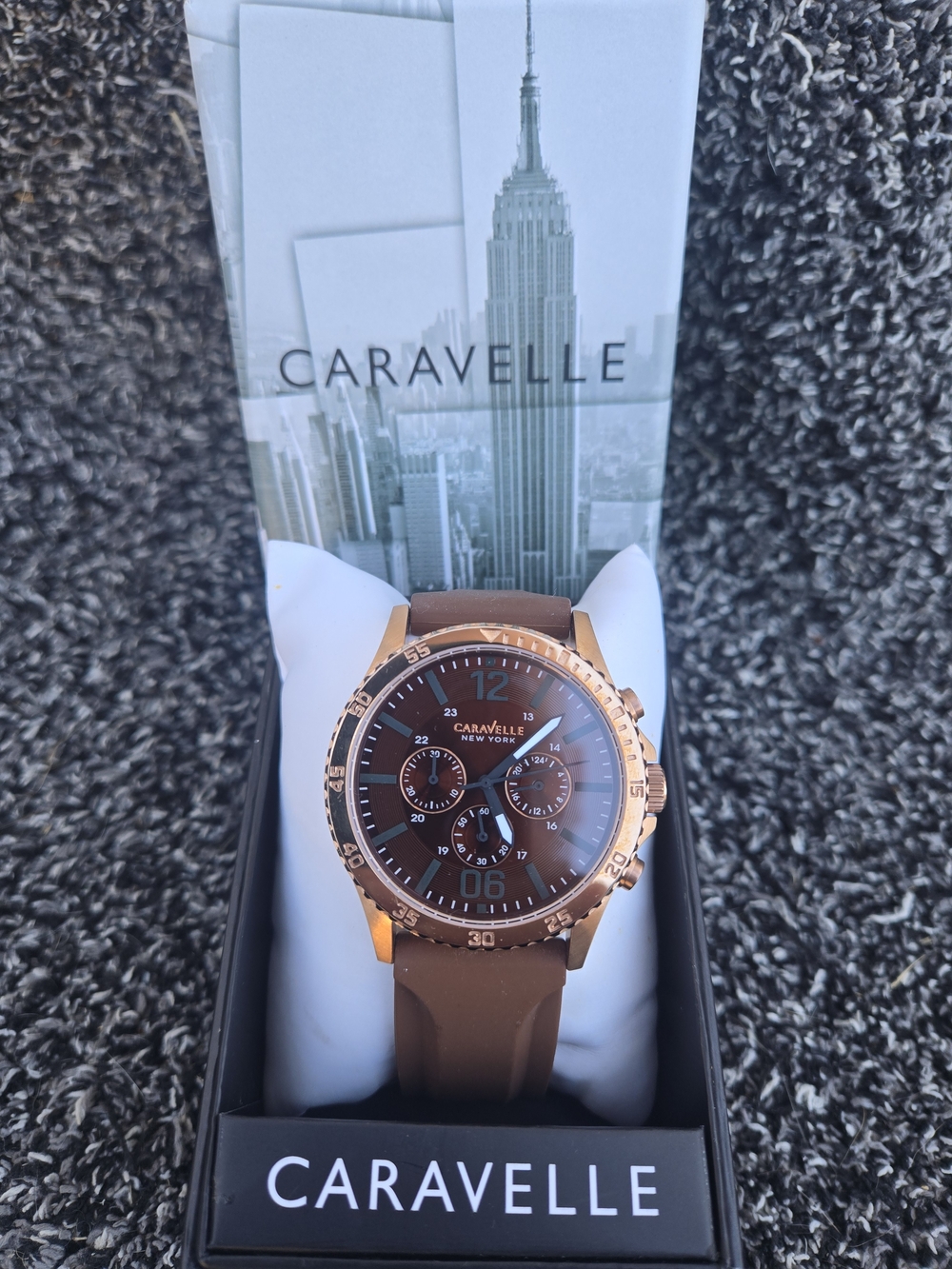 Bulova Caravelle Men's Brown Dial Rose Gold Tone Chronograph Watch